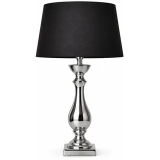 DRULINE Lovely Tischlampe 60 cm Schwarzer Stoffschirm Silberner Keramikfuß | Tischleuchte, Nachttischlampe, Kabelschalter, Für Schlafzimmer, Wohnzimmer, Büro, E27 Leselampe