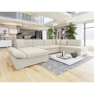 MIRJAN24 Wohnlandschaft Bergen Cord, mit Schlaffunktion und Bettkasten, Regulierbare Armlehnen, U-Form Sofa beige