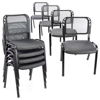 Nexos Trading 8er Set Bürostuhl Konferenzstuhl Besucherstuhl grau gepolsterte Sitzfläche stapelbar 52,5 x 45 x 80 cm Stapelstuhl Metallrahmen schwarz Anthrazit