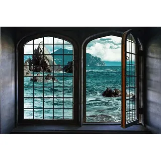 queence Wandsticker Meer, Wandsticker, Wandbild, selbstklebend, 3D, Fenster blau