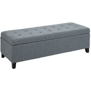 STILVORA Sitzbank mit Stauraum 125x49x42 cm Grau Polsterbank mit Deckel Knopfheftung Leinenoptik, gepolsterte Sitzfläche, Füße in Holzoptik