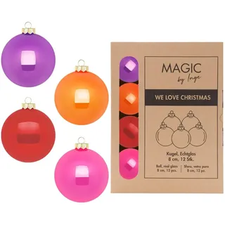 Weihnachtskugeln Glas 8cm x 12 Stück in Kartonbox Christbaumkugeln Set bunt Mix Party Time