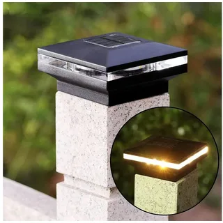 IC Gardenstyle LED Gartenleuchte 2er Set Solar Zaunbeleuchtung für 9 x 9 cm Standardpfosten, LED fest integriert, warm-weiß, Pfostenkappen mit Solarleuchte, Orientierungslicht im Außenbereich