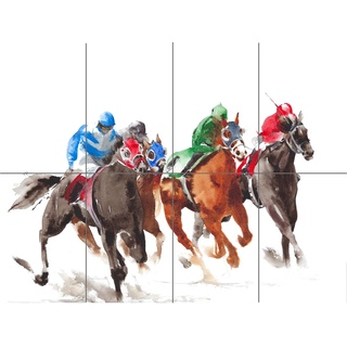 Artery8 Racing Horses On White XL Giant Panel Poster (8 Sections) Rennen Pferd