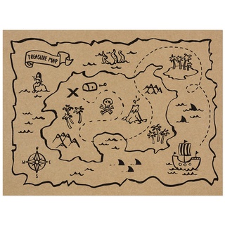 Kraftpapier Tischset Schatzkarte für Kinder 30er Set Einweg Papier Platzsets 40x30cm Tischunterlage Malunterlage Piratenparty Deko & Schnitzeljagd
