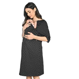 MijaCulture 3 in1 Geburtskleid Stillnachthemd Umstandsnachthemd 4128 (Schwarz/Herzen, S) - S