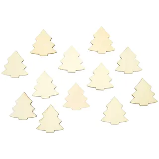 Oblique Unique® 12 Holz Tannen Bäume Weihnachtsbäume Groß - Holzdeko Tischdeko Weihnachtsdeko für Adventskalender Adventskranz Geschenk Deko Weihnachten - Farbe wählbar (Natur)