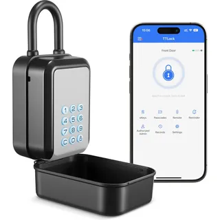 PAIRIER Smart Schlüsselbox mit Bügel, Bluetooth Lock Box unterstützt TTLock APP und PIN-Code Schlüsseltresor mit 12 Stelligem Zahlencode Geeignet für Haus Garage Wohnung, Ferienunterkunft