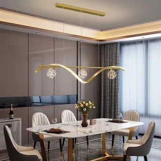 FWX Pendelleuchte dimmbar Esszimmerleuchte Tischleuchte Gold 4 Glaskugeln Lampenschirm Hängelampe mit Fernbedienung Kücheninselbeleuchtung linearer LED-Kronleuchter Kücheninselleuchte(Gold)
