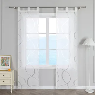 ESLIR Schiebegardinen Voile Flächenvorhänge Set 2er Schiebevorhang Wohnzimmer Gardinen mit Schlaufen Schlaufenschals Transparent Vorhang Ausbrenner Weiß BxH 57x175cm 2 Stück