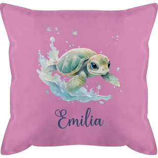 Kissen 50x50 - Schildkröte mit Name personalisiert I Zootiere I Panzertier - 50 x 50 cm - Pink - Geschenke schildkröten Personal Turtle tiermotiv und schildkrötenmotiv personalierten Turtles