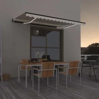 ACAGALA Markise Elektrische 400x350 cm, Gelenkarmmarkise mit Handkurbel und Fernbedienung, LED & Windsensor, Automatische Balkonmarkise Sonnenmarkise Sonnenschutz für Terrasse Garten, Creme