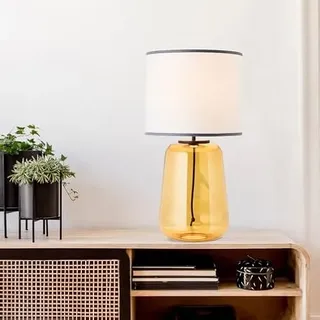 Lightbox Tischlampe mit Stoffschirm, E27 Lampe, Gelb | Tischleuchte fürs Wohnzimmer, Schlafzimmer und die Fensterbank, dezente, vielseitig kombinierbare Leuchte