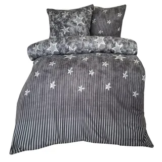 Leonado Vicenti - Winter Bettwäsche Sterne Grau Galaxy Thermofleece gestreift modern Schlafzimmer Garnitur Set Bezug Decke 135x200 / 155x220 / 200x200 / 200x220 / 240x220