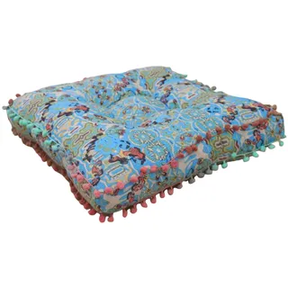 JAYIOLA Sitzkissen Bohemian Sitzpolster Indoor Kissen Patchwork Quadrat Meditations- Baumwoll-Canvas mit Mandala-Druck für Entspannte Momente für Wohnzimmer Schlafzimmer Büro, Marokkanisches Blau