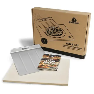 BURNHARD Pizzastein Universal rechteckig, Cordierit Stein, Edelstahl, (3-St), 45 x 35 x 1.5 cm inkl. Pizzaschieber beige Ø 45 cm x 35 cm x 1.5 cm