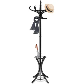 DREAMADE Kleiderständer Holz, Garderobenständer mit Haken, Jackenständer Standgarderobe Garderobe, Farbwahl (Schwarz)