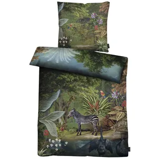 APELT Freddy Exotische Tiere Satin Blau 135 x 200 cm + 2 x 80 x 80 cm