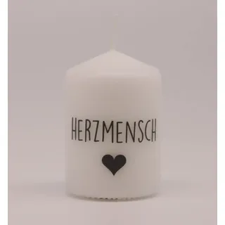 kerzilein Flämmchen HERZMENSCH weiß/anthrazit, klein 8 x 6 cm, Spruchkerze handveredelt, Geschenkidee für Freundin