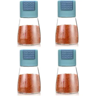 4 Stücke Konische Gewürzflasche für die Küche, 180ml Konische Dewürzstreuer, Streuer aus Glas und Edelstahl, Salzstreuer mid Deckel, Gewürzstreuer, Gewürzgläser (Blau)