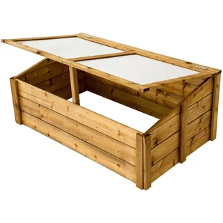 NATIV Frühbeet 100x60 cm | Frühbeetkasten mit Polycarbonatplatten | Frühbeet Aufsatz auch für Hochbeete geeignet | Mini Gewächshaus | teilweise vormontiertes Kräuterbeet (braun)