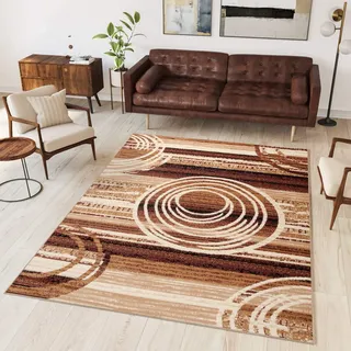 TAPISO Dream Teppich Wohnzimmer Modern Kurzflor Braun Beige Meliert Kreise Streifen Gestreift Schlafzimmer Gästezimmer Küche ÖKOTEX 250 x 300 cm