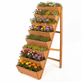 COSTWAY Blumenkasten (1 St), vertikales Hochbeet, Blumenbeet, Pflanzkästen, Holz orange 60.5 cm x 150 cm x 53.5 cm