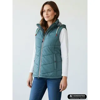 Dry Fashion Steppweste Rügen Damen Weste gesteppt Kapuze - Outdoor Damenweste Windabweisend Kapuze verstellbar & abnehmbar, 2-Wege-Reißverschluss, Seitentaschen grün 48