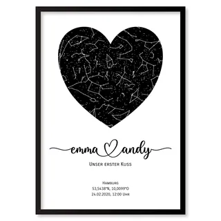 Personalisierte Sternenkarte - Sternenhimmel Poster - Die Sternenkarte vom Wunschdatum mit Wunschtext - Personalisiertes Geschenk für Paare - Valentinstag, Kennenlernen, Verlobung, Hochzeit