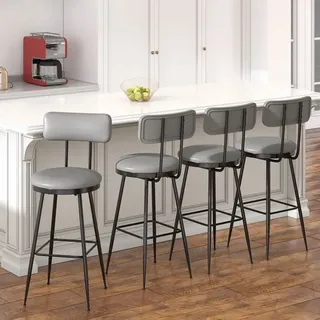 Barhocker - Pocketpop Set Von 4 - Sitzhöhe 65 Cm - Dunkelgraues Kunstleder - Metallstruktur