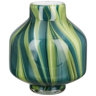 GILDE Glas Art Deko kleine Vase bauchige Glasvase - Blumenvase - Geschenk für Frauen Geburtstagsgeschenk - Farbe: Grün Weiß Höhe 16 cm
