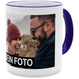 PhotoFancy® - Fototasse - Personalisierte Tasse mit eigenem Foto - Dunkelblau - Layout 1 Bild