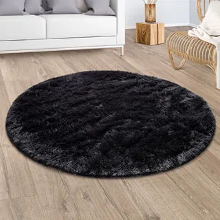 Paco Home Silky 591 Fellteppich Ø 80 cm Schwarz
