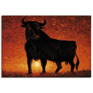 Artland Leinwandbild Wandbild Bild auf Leinwand 100x70 cm Wanddeko Stier Tiere Spanien Stierkampf Katalonien Malerei Modern Rot T4LC