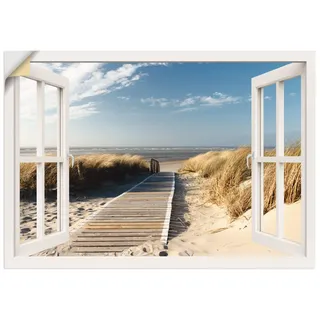 ARTland Wanddeko Wandtattoo selbstklebende Vinylfolie Fensterblick Fenster Strand Meer Maritim Düne Leuchtturm Nordsee Langeoog T5RQ