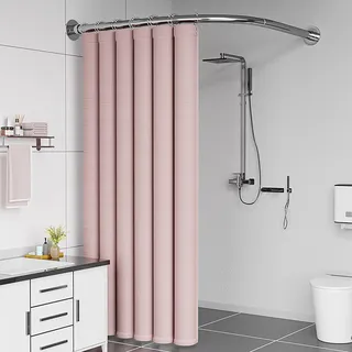 Verstellbare Duschvorhangstange L Form Ohne Bohren, Duschstange Für Duschvorhang 304 Edelstahl, Ohne Deckenhalterung Erweiterbar Gebogene Eckduschstange, Für(Size:B 70-95cm x 90-130cm,Color:silber)