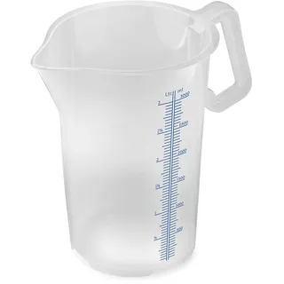 Thermohauser Messbecher m. geschlossenem Griff, 3000 ml, Kunststoff PP, blaue Skala in Litern und Millilitern,
