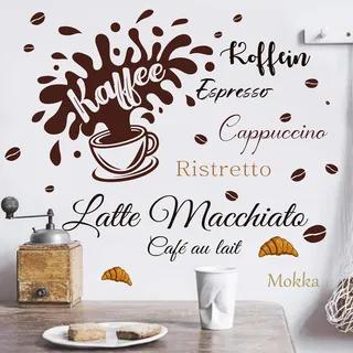 ANHUIB Kaffee Thema Wandaufkleber Kaffeesorten Wandtattoo Küche Selbstklebend Coffee Wandsticker für Café Deko Kaffeetasse Wandsticker Sprüche für Küche Esszimmer Wohnzimmer Restaurant Cafés Wanddeko