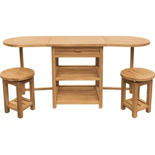 AXI Nomani niedriges Barset aus Teak Holz klappbar mit 2 Hockern | Teakholz Bar Set / Gartenbar / Gartentheke mit integrierter Schublade | Bartisch... - Braun