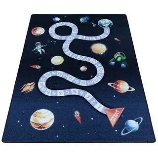 Stilvoll Günstig Kinderteppich für Spiel-Kinderzimmer Weltraum Design für Jungs und Mädchen, Rechteck, Höhe: 7 mm blau Rechteck | 120 cm x 170 cm x 7 mm