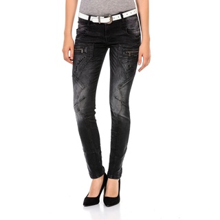 Slim-fit-Jeans CIPO & BAXX "WD437" Gr. 29, Länge 32, schwarz Damen Jeans Röhrenjeans mit trendigen Ziernähten