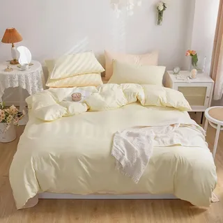 Covebett Bettwäsche 135x200 Mädchen Gelb Hellgelb Uni Einfarbig Modern Bettbezug Set 2 Teilig Weiche Atmungsaktiv Mikrofaser Renforcé Bettwäsche-Sets mit Reißverschluss und Kissenbezüge 80x80 cm