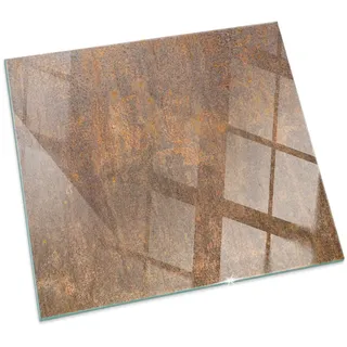 Kaminbodenplatte für Kaminofen 50x50 cm Quadratische Schutzplatte Elegantes Design Hartglas Dekorative Glasbodenplatte Glasboden Stilvollem Motiv Hitzeschutz - Roststruktur auf Metall