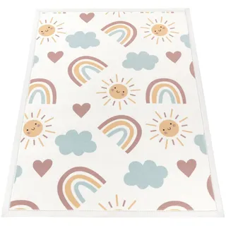 Paco Home Kinderteppich Emilia 352, rechteckig, Höhe: 24 mm, Kurzflor, Sonne, Wolken, Regenbogen, sehr weicher Flor bunt 200 cm x 280 cm x 24 mm
