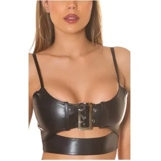 Koucla Kunstleder Crop Top Bustier Bauchfrei Trägertop im Corsagen-Look mit Deko Schnalle und Cutout One Size (Einheitsgröße) - Einheitsgröße