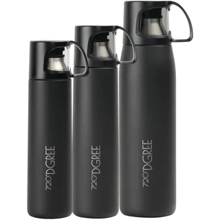 720°DGREE Thermoskanne mit Becher 500ml “Follow” - 3 Größen, Klick-Verschluss, 12h Heiß, 24h Kalt, Auslaufsicher, BPA-Frei - Edelstahl Thermosflasche, Isolierflasche - Perfekt für Kaffee, Tee To Go