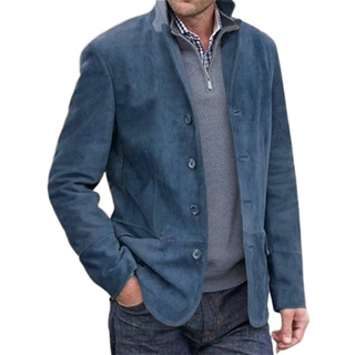 Herren Outdoorjacken Reverskragen Outwear Casual Mantel Langarm Business Jacke Blau,Größe L