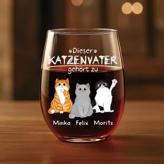 Geschenke Mall Personalisiertes Weinglas Ohne Stiel - Dieser Katzenpapa Gehört Zu - Geschenk katzenliebhaber, weinglas katzenmotiv, weinglas mit katze (3 Katzen)