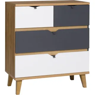 Mirjan24 Kommode Memone TM05 mit 4 Schubladen Sideboard Schubladenkommode für Jugendzimmer Highboard Kleiderschrank Schrank (Eiche Gold/Graphit)