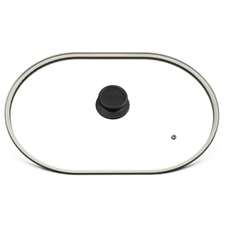 Hoffmann Sicherheitsglasdeckel für Bräter 2in1 Unterteil – Edelstahlfassung, backofenfest bis 240 °C, Ersatz Glasdeckel (41x28)